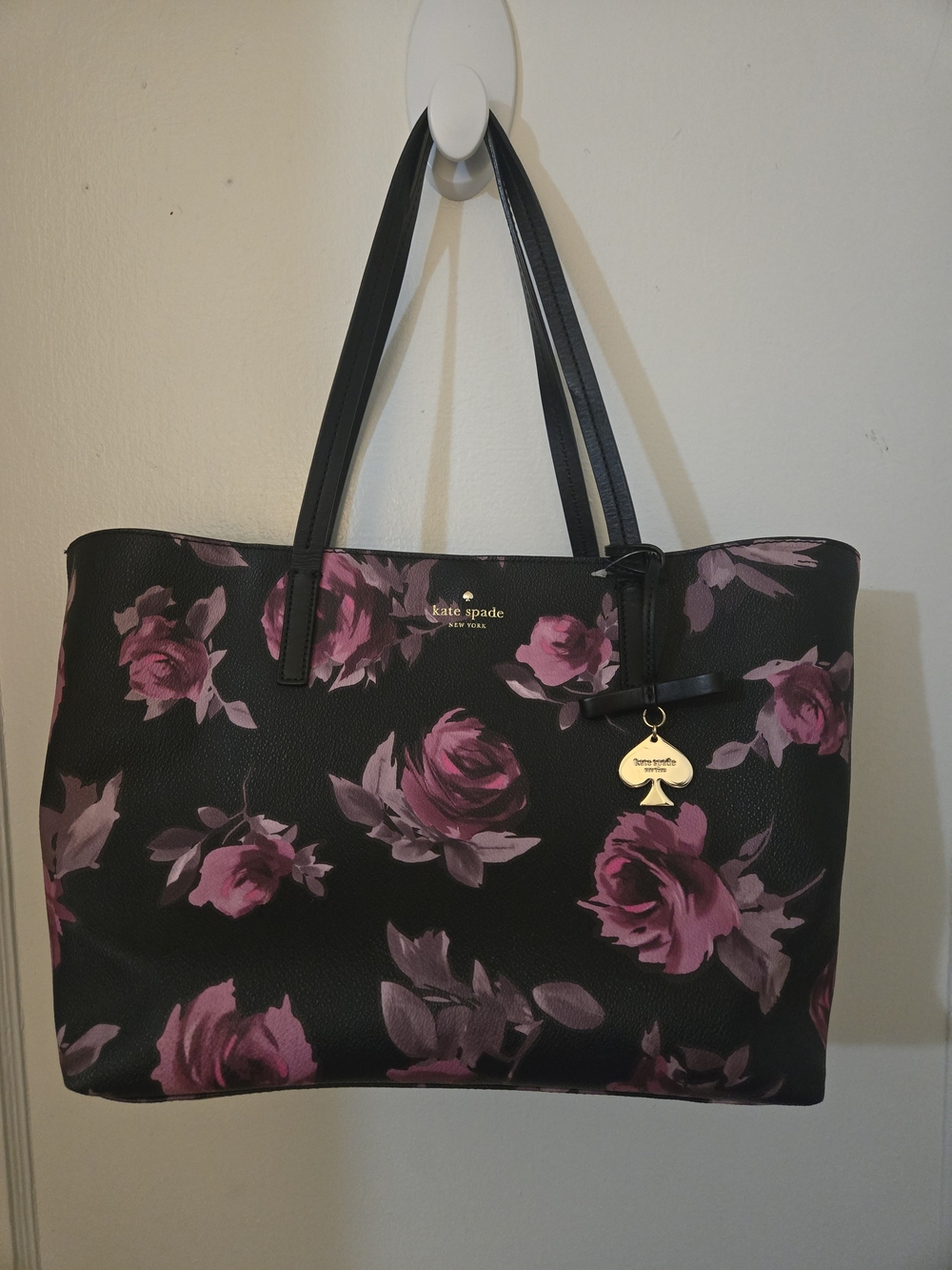 Kate Spade Black Tote with Pink Floral Print